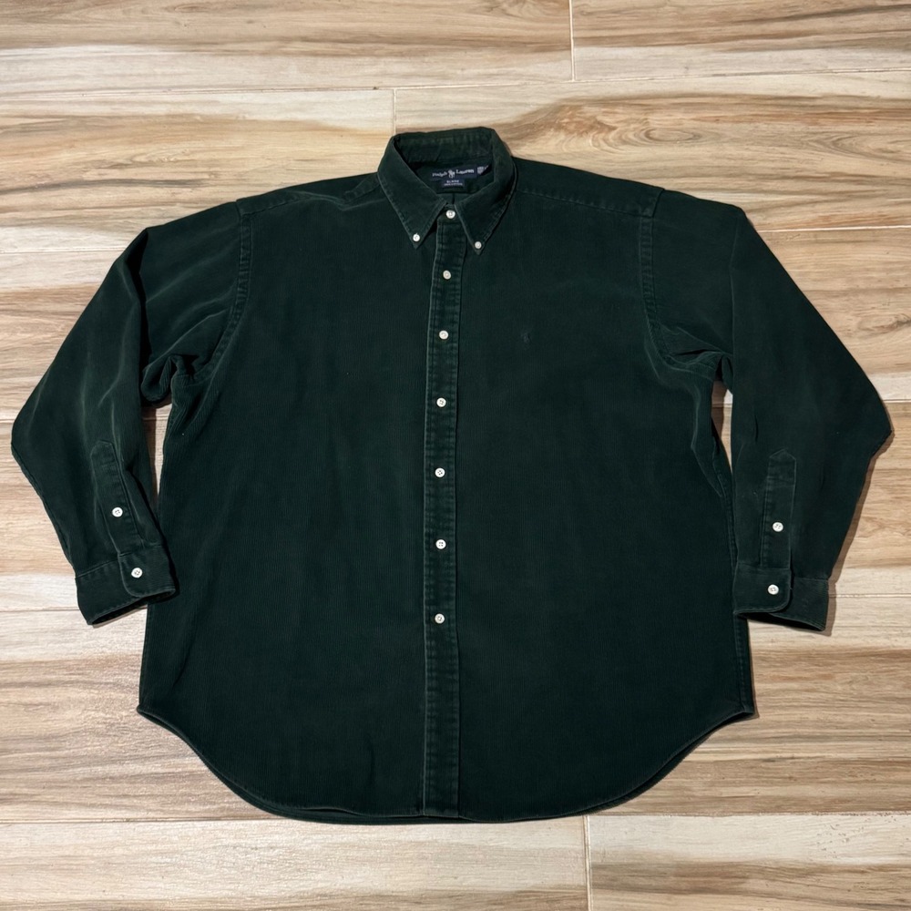 VTG Polo Ralph Lauren Blaire Corduroy Shirt XL Dark Green Long Sleeve Cotton